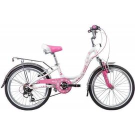 Подростковый велосипед NOVATRACK BUTTERFLY 6 sp 20" 2019, Вариант УТ-00285552: Возраст: 7-9 лет (Рост: до 130 см), Цвет: белый-розовый, изображение  - НаВелосипеде.рф