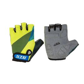 Перчатки велосипедные STG 910, короткий палец, с защитной прокладкой, черный/салатовый/синий, Х87910-ХЛ, Вариант УТ-00287122: Размер: XL, изображение  - НаВелосипеде.рф