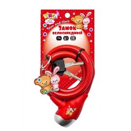 Велосипедный замок Vinca Sport детский, тросовый, на ключ, c брелоком, 12 х 1000мм, красный, VS 560 Bare and Hare, изображение  - НаВелосипеде.рф