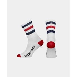 Велоноски Café Du Cycliste Stripped, белый с полосками (красный и синий), CDCBRETAGNEMSO, Вариант УТ-00293534: Размер: M (39-42), изображение  - НаВелосипеде.рф