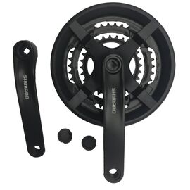 Система шатунов велосипедная Shimano TY301, 175мм, под квадрат, 48/38/28, с защитой, черный, без упаковки, AFCTY301E888C, изображение  - НаВелосипеде.рф