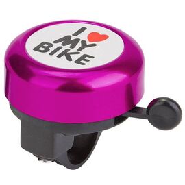Звонок велосипедный STELS 45AE-04 "I love my bike", алюминий/пластик, чёрно-фиолетовый, 210140, изображение  - НаВелосипеде.рф