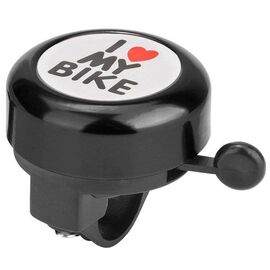 Звонок велосипедный STELS 45AE-05 "I love my bike", алюминий/пластик, чёрный, 210141, изображение  - НаВелосипеде.рф