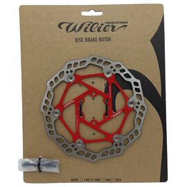 Диск тормозной Wilier Float, 160mm, 6 отверстий под болты, серебристый/красный, RDF01-160, изображение  - НаВелосипеде.рф