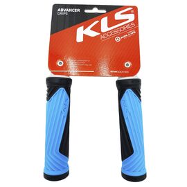 Грипсы велосипедные KELLYS KLS ADVANCER 2D 133мм, кратон/гель, с заглушками, Grips KLS ADVANCER 2D, blue 133 mm, изображение  - НаВелосипеде.рф