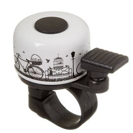 Звонок велосипедный STG 11R-B, сталь/пластик, картинка с велосипедом, белый/чёрный, Х95338, изображение  - НаВелосипеде.рф