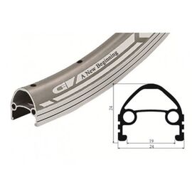 Обод велосипедный Vinca Sport 20”, 36H*14G, двойной, алюминий, защитная полоса, серебристый, GJD 20C, изображение  - НаВелосипеде.рф