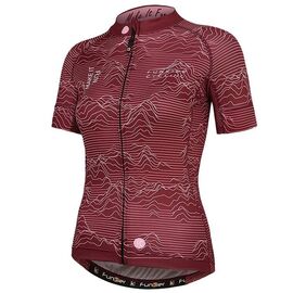 Велофутболка женская FUNKIER ROSSINI-W JW-2106 Bordeaux WOMEN Pro Short Sleeve Jersey бордовая рисунок "горы", 12-847, изображение  - НаВелосипеде.рф