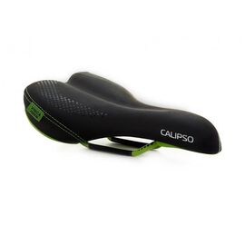 Седло велосипедное Vinca Sport, спорт, 258х172 мм, черное с зеленым, VS 04 calipco black/green, изображение  - НаВелосипеде.рф