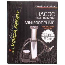 Насос ножной мини Vinca Sport, Мax 85psi (6 бар), авто/вело ниппель, алюм. корпус, игла для мяча, FP 1845D, изображение  - НаВелосипеде.рф