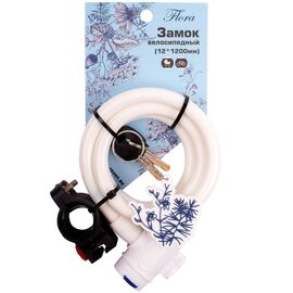 Замок c брелком Vinca Sport 12*1200мм, с защитой от влаги и креплением, белый, VS 561 Flora, изображение  - НаВелосипеде.рф