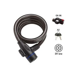 Велосипедный замокGOLDEN KEY, тросовый, 10х1800мм, с ключом и держателем, GK102.110, изображение  - НаВелосипеде.рф