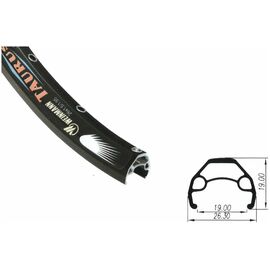 Обод WEINMANN TAURUS 2000 26"*1.5 14G*32H A/V BLACK, ширина 26мм, пос.шир-19мм, высота 23,3мм, черный, TAURUS 2000 26"32, изображение  - НаВелосипеде.рф