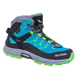 Ботинки Salewa Alp Trainer Mid Gore-Tex Blue Danube/Fluo Green, унисекс, детские, 00-0000064006_8375, Вариант УТ-00326753: Размер 27, изображение  - НаВелосипеде.рф