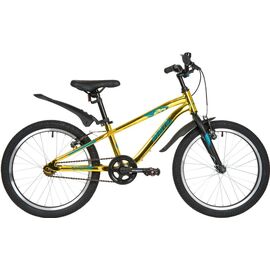 Подростковый велосипед NOVATRACK 20" PRIME алюминиевый, золотой металлик, тормоз V-brake, короткие крылья, 2020, изображение  - НаВелосипеде.рф