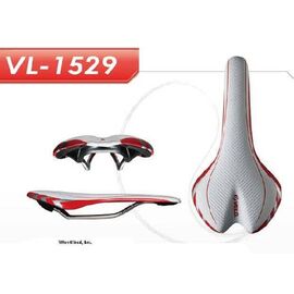 Седло велосипедное VELO VL-1529, спорт, 278х140мм, облегченное, бело-красное, 6-141529, изображение  - НаВелосипеде.рф