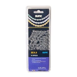 Велосипедная цепь SUMC - SX8, 1/2''x3/32'', 8 скоростей, 116 звеньев, с замком, серебристая, ARV000084, изображение  - НаВелосипеде.рф