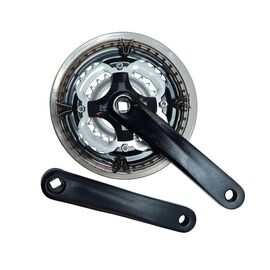 Система шатуны HDL WHEEL алюминиевые, 170 мм, чёрные, звёзды 24/34/42T, с дымчатой защитой, HDL-L355, изображение  - НаВелосипеде.рф