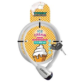 Замок велосипедный TRIX Ice Cream, детский, с ключами, 12×800 мм, белый, GK101.315-Ice Cream, изображение  - НаВелосипеде.рф