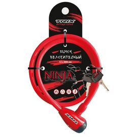 Замок велосипедный TRIX Ninja, детский, с ключами, 12×800 мм, красный, GK101.315-Ninja, изображение  - НаВелосипеде.рф