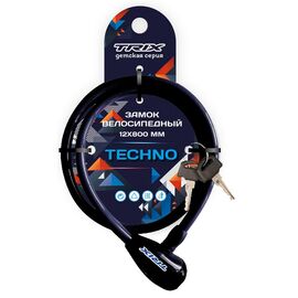 Замок велосипедный TRIX Techno, детский, с ключами, 12×800 мм, черный, GK101.315-Techno, изображение  - НаВелосипеде.рф