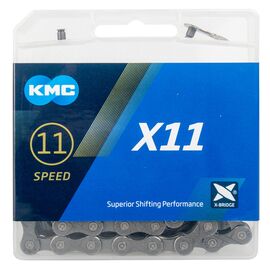 Цепь велосипедная KMC Х-11R, 1/2"x11/128", с замком, 114 звеньев, в пластик коробке, серый, 5-303597, изображение  - НаВелосипеде.рф