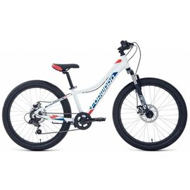Горный велосипед FORWARD TWISTER 2.0 D, 24", 7 скоростей, 2023, VX23167, Вариант УТ-00341656: Рост: 12", Цвет: Белый/красный, изображение  - НаВелосипеде.рф