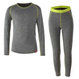 Термобелье Loeffler Merino, футболка, кальсоны, серый меланж-лайм, EL22594-746, Вариант УТ-00342924: Рост: 104, Цвет: серый меланж-лайм, изображение  - НаВелосипеде.рф