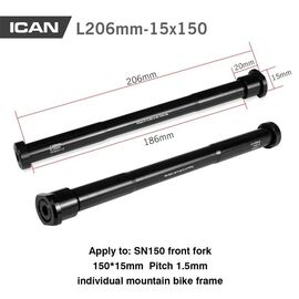 Ось сквозная ICAN Thru Axle, передняя под шестигранник, с гайкой для вилки SNK-150, ThruAxle-SNK-150, изображение  - НаВелосипеде.рф