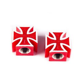 Колпачок для камер 4BIKE V23, дизайн "Крест", AV, пластик, красный, ARV000293, изображение  - НаВелосипеде.рф