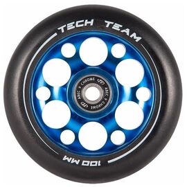 Колесо для трюкового самоката TechTeam, Drilled core 100x24 мм, алюминий, подшипники ABEC 9, синий, 067424, изображение  - НаВелосипеде.рф