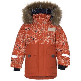 Куртка детская DIDRIKSONS POLARBJORNEN PR KID'S PARKA 506, снегири на оранжевом, 504361, Вариант УТ-00352880: Рост: 100, Цвет: Снегири на оранжевом, изображение  - НаВелосипеде.рф