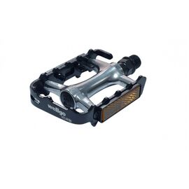 Педали WELLGO, MTB, алюминий, ось из бористой стали, 9/16", 100х64x24мм, подшипники: DU, серо-чёрные, M248DU, изображение  - НаВелосипеде.рф