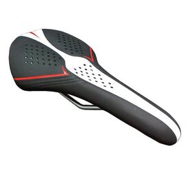 Седло велосипедное VELO Vader, спорт, комфорт, 278х137мм, 322г, нейлон, пена, черный/белый/красный, VL-3207, изображение  - НаВелосипеде.рф