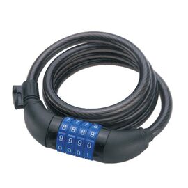 Замок LOCK кодовый противоугонный, стальной, кодовый, 10х1500 мм, пластиковая оболочка, черный, ZX2208-12150BK, изображение  - НаВелосипеде.рф