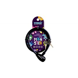 Замок велосипедный TRIX Little Monster детский, трос стальной, с ключами 12×800мм, черный, LKTX12800KYLM, изображение  - НаВелосипеде.рф