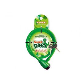 Замок противоугонный TRIX Super Dino детский, трос стальной, с ключами 8×1200мм, в пластиковой оболочке, LKTX08120KYSD, изображение  - НаВелосипеде.рф