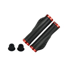 Грипсы MTB JOY KIE 140мм, анатомические, с 2 грипстопами, под шестигранник, черно-красные, VDG8003, изображение  - НаВелосипеде.рф
