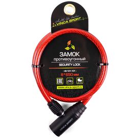 Велосипедный замок Vinca Sport, тросовый, на ключ, 8 х 650мм, красный, VS 101.101 red, изображение  - НаВелосипеде.рф