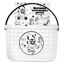 Корзина велосипедная Vinca sport "Собачки", детская, на руль, белый, P 08 Dogs, изображение  - НаВелосипеде.рф