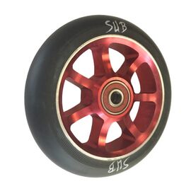 Колесо SUB для ТРЮКОВОГО самоката, фрезер. алюм.  с подшип. ABEC9 100мм  анодир. красно -черное, 00-180103-1, изображение  - НаВелосипеде.рф