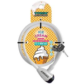 Замок велосипедный TRIX Ice Cream, детский, с ключами 12×800мм, белый, LK-TX-12800KY-Ice Cream, изображение  - НаВелосипеде.рф