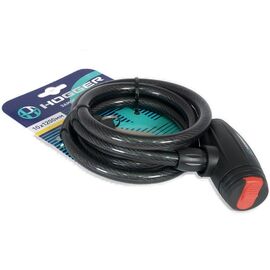 Замок велосипедный HOGGER, трос стальной, с ключами, 10×1200 мм, черный, LKHG102.113-10KEY-BK, изображение  - НаВелосипеде.рф