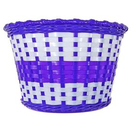 Корзина детская TRIX, 12"-16", на руль, 235х165х155мм, пластиковая, плетёная, бело-фиолетовая, BS-TX-02x3-12-WHPR, изображение  - НаВелосипеде.рф