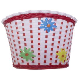 Корзина детская TRIX, 12"-16", крепление на руль, 235х165х155мм, пластиковая, плетёная, красно-белая, BS-TX-02x4-12-RWH, изображение  - НаВелосипеде.рф