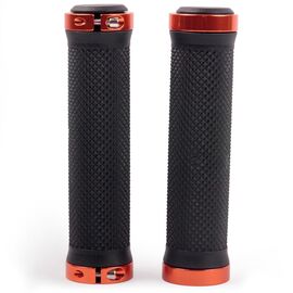 Грипсы Vinca Sport, с металлическими  зажимами, длина 129мм, чёрные, зажим оранжевый, H-G 119 black/orange, изображение  - НаВелосипеде.рф