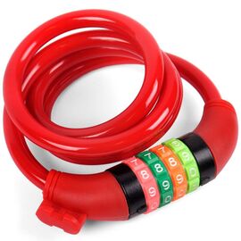 Замок велосипедный Vinca Sport, кодовый 10*1000мм, красный тросик, VS 101.427 red polybag, изображение  - НаВелосипеде.рф