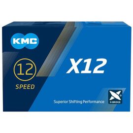 Цепь велосипедная KMC X12 Blacktech 11/128" 12ск. 126 звеньев, с замком, X Bridge, д/SHIMANO/SRAM, черная, 5-303514, изображение  - НаВелосипеде.рф