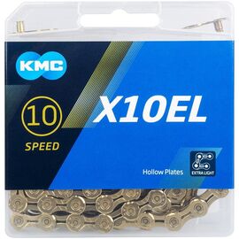 Цепь велосипедная KMC X10EL Ti-Ni Gold 1/2"x11/128" 10ск. 114 звеньев, облегч EL-extra light, с замком, 5-303562, изображение  - НаВелосипеде.рф