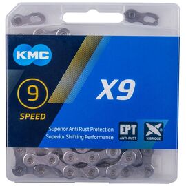 Цепь велосипедная KMC Х9 EPT EcoProTeQ 11/128" 9ск. 114 звеньев, с замком, X Bridge, д/SHIMANO/SRAM, 5-303605, изображение  - НаВелосипеде.рф